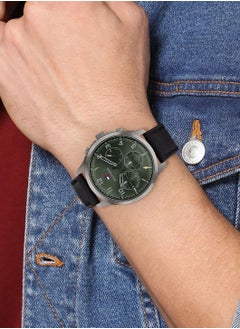 Tommy Hilfiger Plus Men's Analog Watch Green Dial Black Leather Strap 1791856  - Image 4