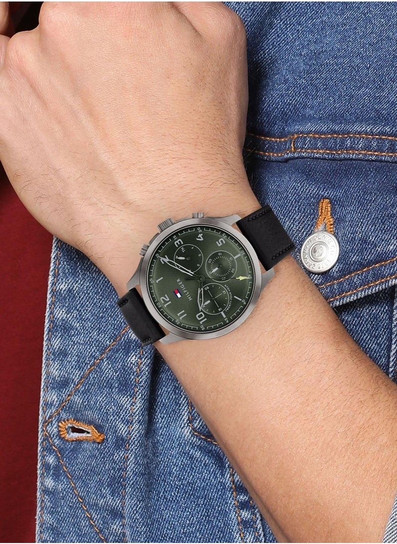 Tommy Hilfiger Plus Men's Analog Watch Green Dial Black Leather Strap 1791856  - Image 4
