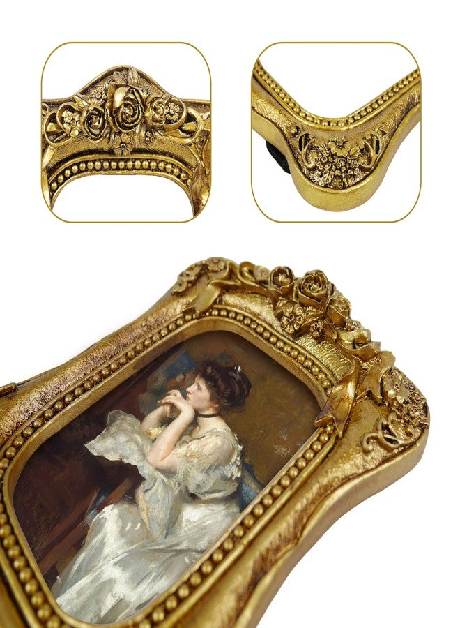 iAmoy Gold Vintage 2.5x3.5 Picture Frames for Wall and Tabletop, Hand-Painted Baroque Style Small Photo Frames with Embossed Flower, Antique Ornate Home Décor - Image 3