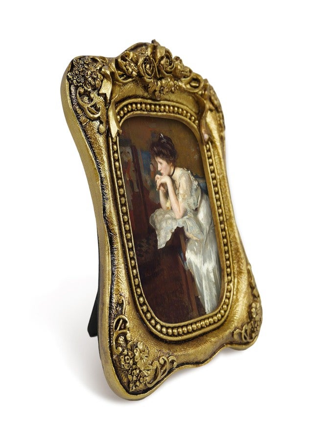 iAmoy Gold Vintage 2.5x3.5 Picture Frames for Wall and Tabletop, Hand-Painted Baroque Style Small Photo Frames with Embossed Flower, Antique Ornate Home Décor - Image 2