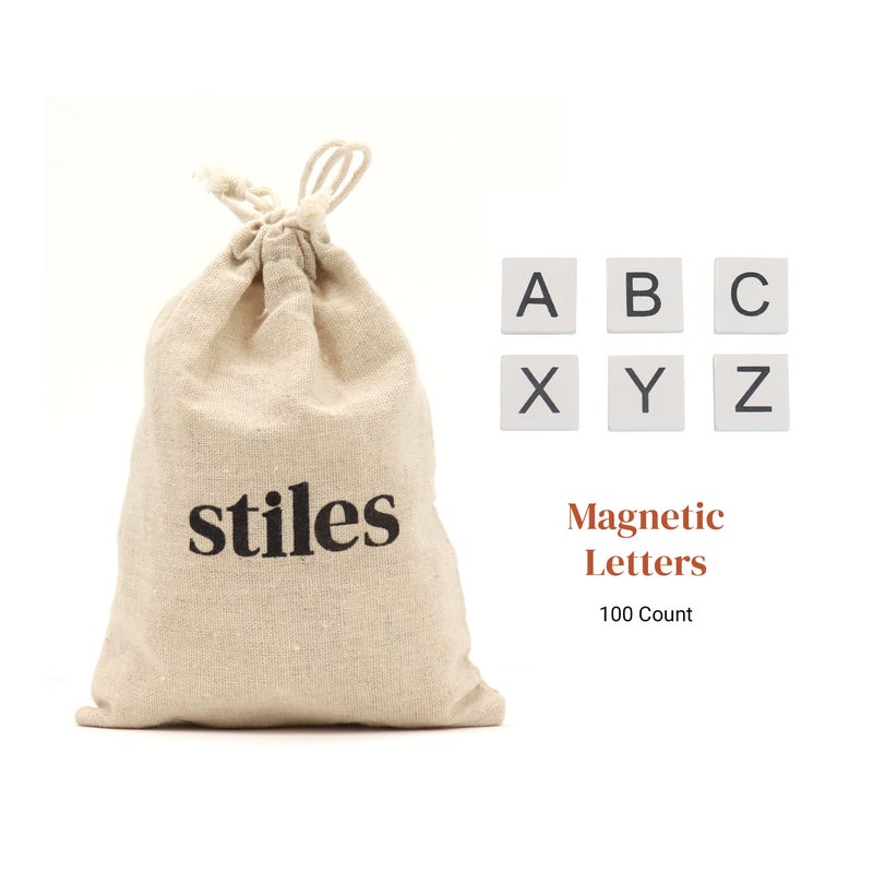 Stiles 100 Pieces Magnetic Letter Tiles  Wooden Magnetic Letters for Whiteboard  Fridge  or Magnetic Letter Board  Wood Alphabet Magnet Letters  White - Image 2