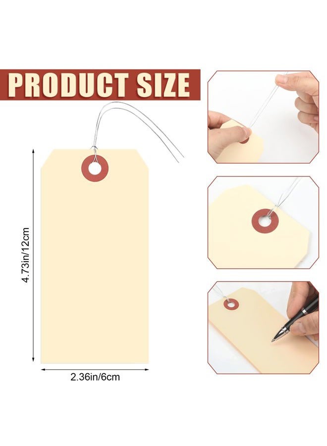 Sayglossy 1000 Pcs Manila Shipping Tags with Wire 4.72 x 2.36 Inches Blank Hang Wire Tags Labels Thick Wire Labels with Reinforced Hole - Image 2