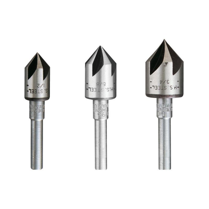 General Tools 3 Piece Countersink Bit Set 195ST Includes 12 in 58 in and 34 in Bits