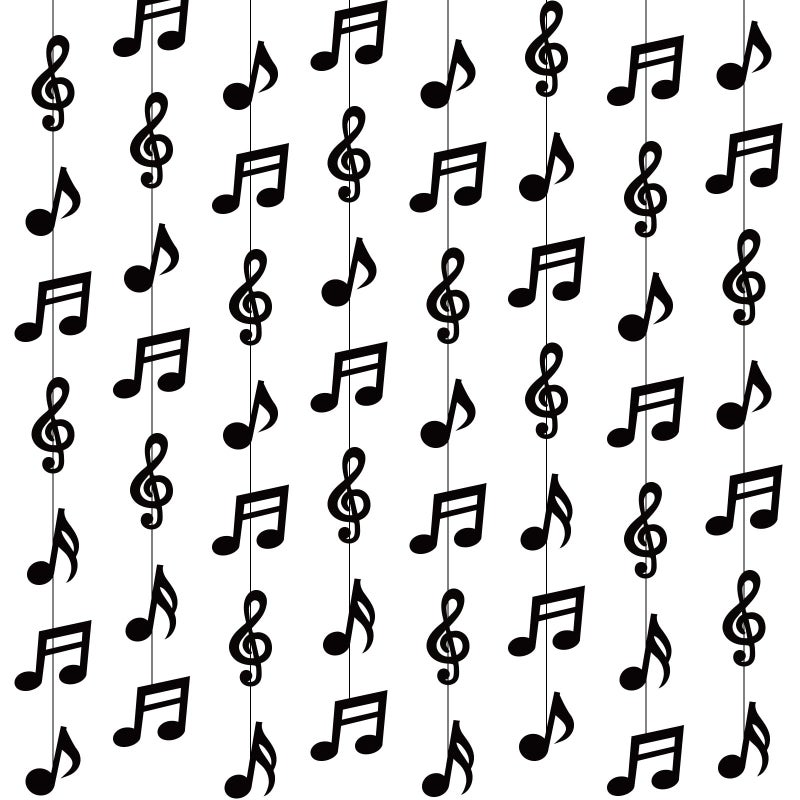 Cindeer 8 Pcs Music Notes Party Decorations Musical Birthday Hanging Decorations Music Notes Paper Garland Banner for 50s 80s Birthday Baby Shower Wedding Party Supplies Ceiling Decor(Black) - Image 1