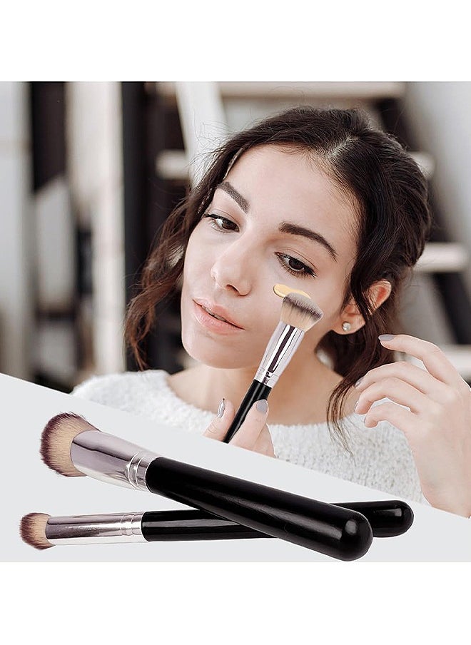 GOOD DEAL Under Eye Concealer Brush And Foundation Brush For Liquid Makeup, 2 PCS Dense Synthetic Angled Kabuki Blending Makeup Brush For Liquid, Cream And Setting Powder  - Image 3