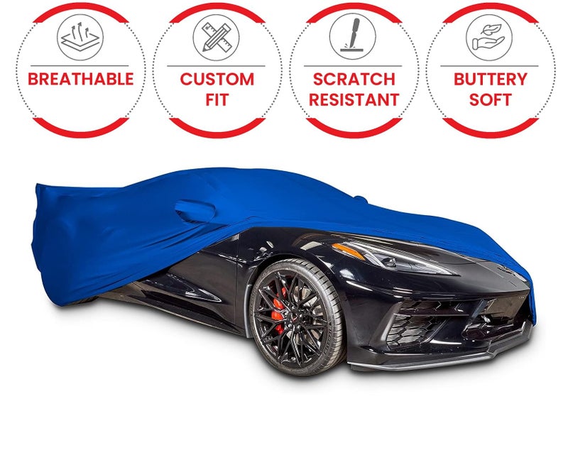 SR1 Performance C8 Corvette Custom Fit Car Cover - Indoor Ultraguard Stretch Satin - The Ultimate High End Fit for 2020-2025 Stingray, Z06, Z51, E-Ray Corvettes (Blue) - Image 2