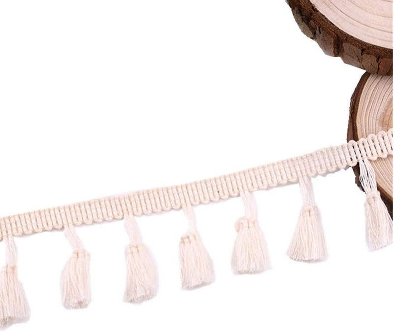 MSCFTFB 20 Yards Mini Tassel Fringe Trim,Boho Tassels Ribbon for Women,1.6inch Wide Sewing Fabric Lace for DIY Jewelry Clothing Bag Curtain Home Party Decor(Beige) - Image 2