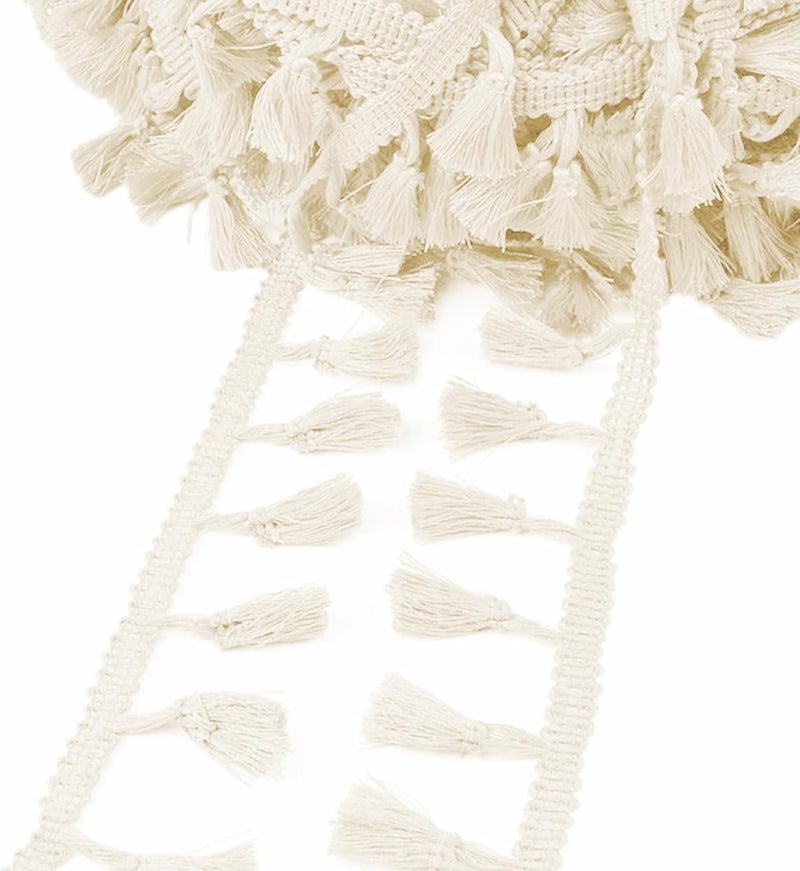 MSCFTFB 20 Yards Mini Tassel Fringe Trim,Boho Tassels Ribbon for Women,1.6inch Wide Sewing Fabric Lace for DIY Jewelry Clothing Bag Curtain Home Party Decor(Beige) - Image 1