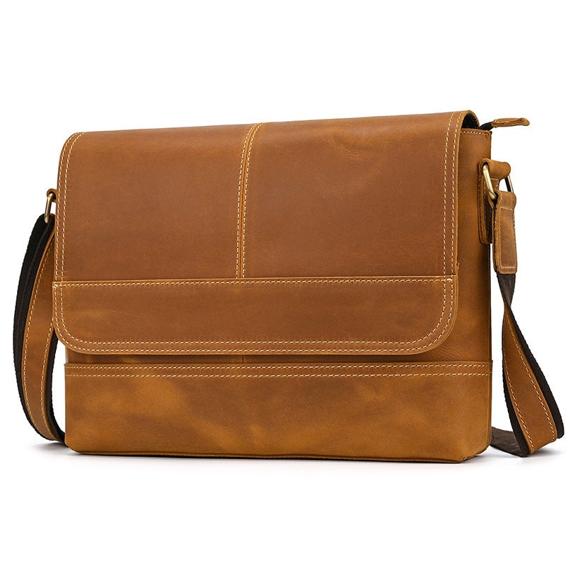 Men'S Genuine Leather Shoulder Bag Crazy Horse Leather Vintage Crossbody Bag Top Layer Cowhide Flip Cover Shoulder Bag Ipad Protective Bag - Image 1