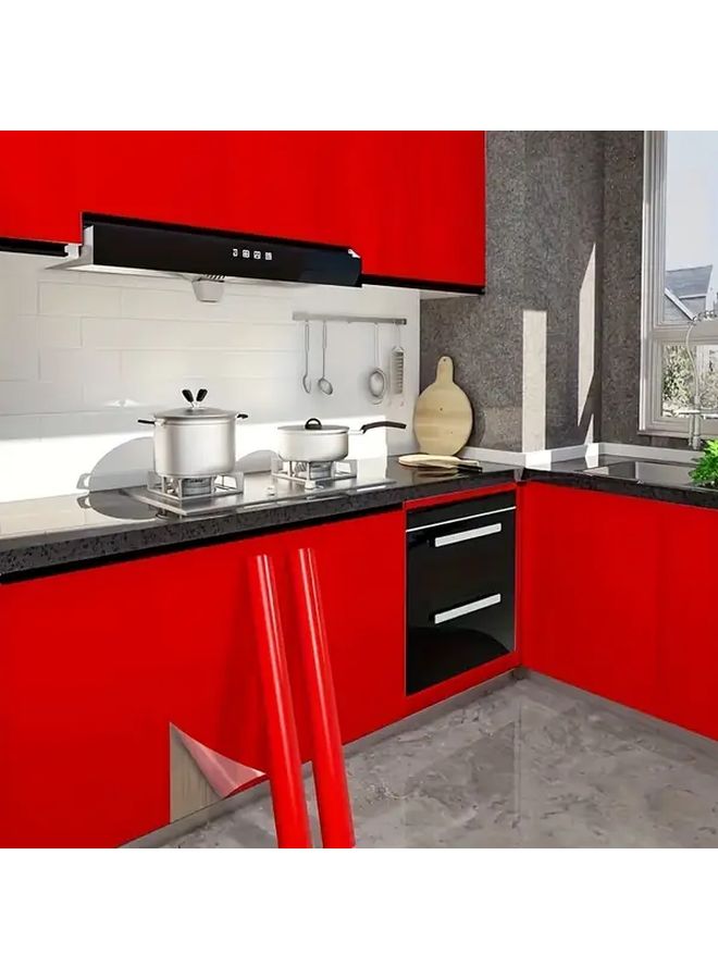 Red Vinyl Peel Stick Wallpaper Heat Resistant Stainproof Kitchen Backsplash Tabletop 60x200cm - Image 2