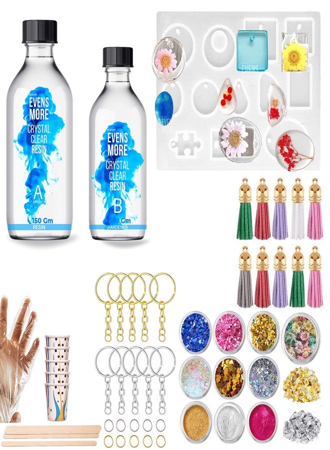 EVENS MORE Diy Resin Art Keychain Kit 200 Gm Resin With Mould Tassels Pigment Dry Flower, Multicolor - Image 1
