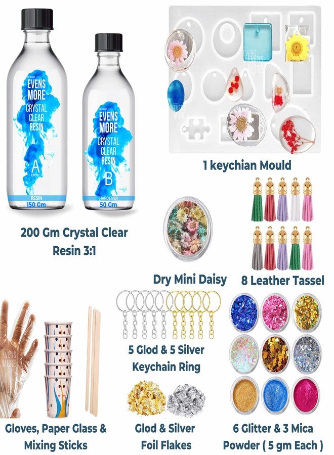 EVENS MORE Diy Resin Art Keychain Kit 200 Gm Resin With Mould Tassels Pigment Dry Flower, Multicolor - Image 2