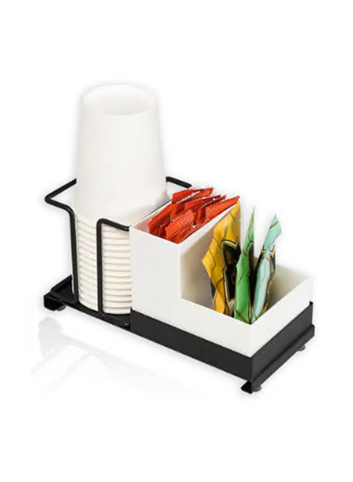 Metal coffee station organizer,10 oz disposable coffee paper cups holder with straws, tea bags, coffee pods organizer for home, office, hotel, bathroom counter - Image 1