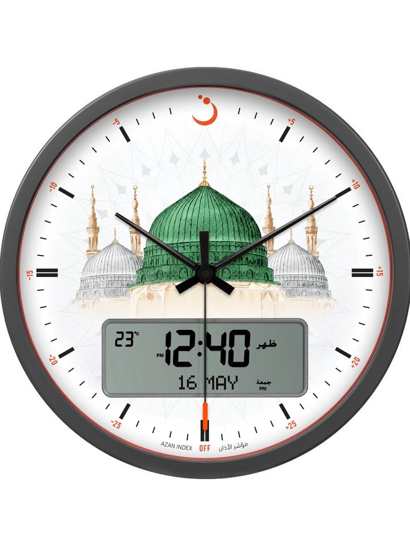 الفجر ساعة حائط الفجر CR-23M دائرية وكبيرة بعقارب وشاشة لعرض وقت الصلاة والتاريخ  بأصوات متعددة للأذان - Image 2