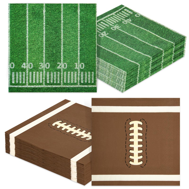 PureGuard 80 PCS Football Napkins, PureGuard Football Party Supplies 6.7 Inches Cocktail Napkins Paper Disposable for Football Birthday Theme Party Game Day Tailgate Party Favors Decorations - Image 1