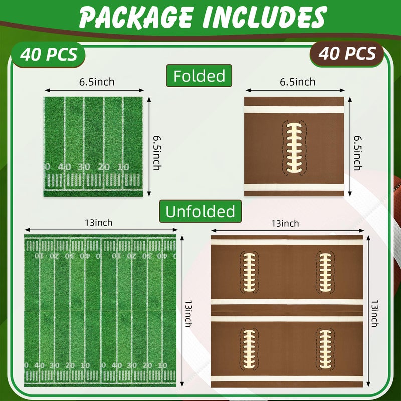 PureGuard 80 PCS Football Napkins, PureGuard Football Party Supplies 6.7 Inches Cocktail Napkins Paper Disposable for Football Birthday Theme Party Game Day Tailgate Party Favors Decorations - Image 3