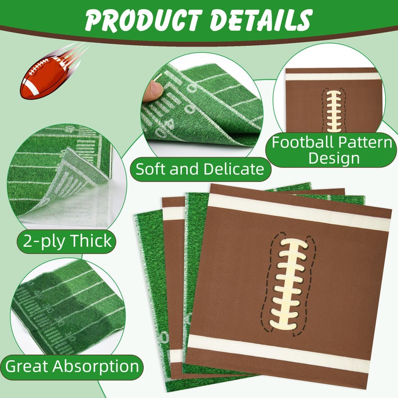 PureGuard 80 PCS Football Napkins, PureGuard Football Party Supplies 6.7 Inches Cocktail Napkins Paper Disposable for Football Birthday Theme Party Game Day Tailgate Party Favors Decorations - Image 4