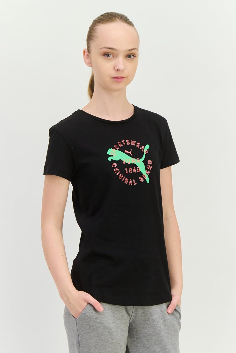 PUMA Women Regular Fit Brand Logo Short Sleeves Outdoor Top, Black  - Image 1