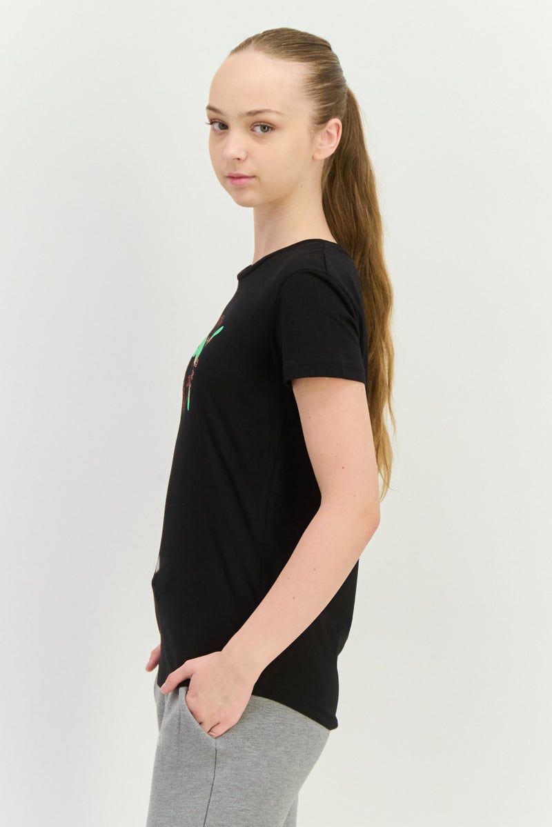 PUMA Women Regular Fit Brand Logo Short Sleeves Outdoor Top, Black  - Image 2