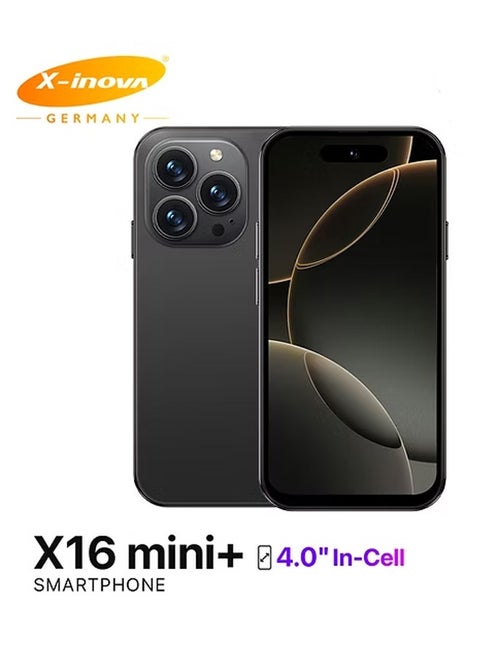 Mini Smart Phone X16 Mini+ 4" Display, 4GB+64GB Storage, 13MP Ultra Clear Rear Camera, Dual SIM Black
