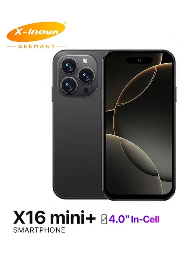 X-Inova - Mini Smart Phone X16 Mini+ 4" Display, 4GB+64GB Storage, 13MP Ultra Clear Rear Camera, Dual SIM Black - Image 1