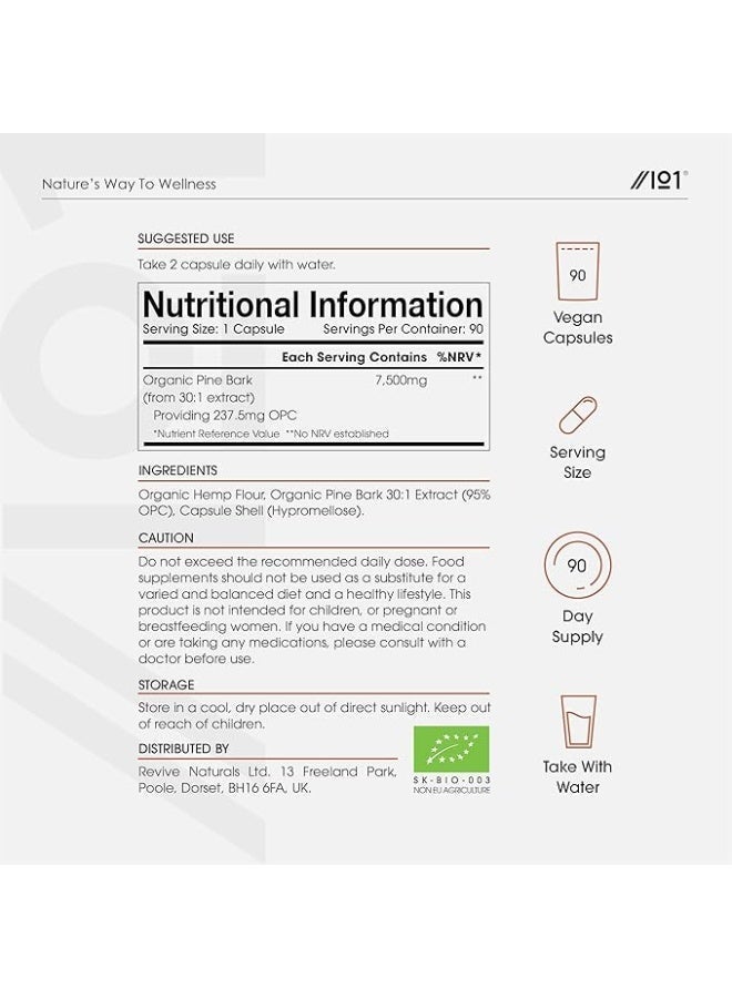 مستخلص لحاء الصنوبر العضوي 7500 مجم – يدعم الدفاعات المضادة للأكسدة والدورة الدموية وصحة البشرة، صنع في المملكة المتحدة، 90 كبسولة - Image 4