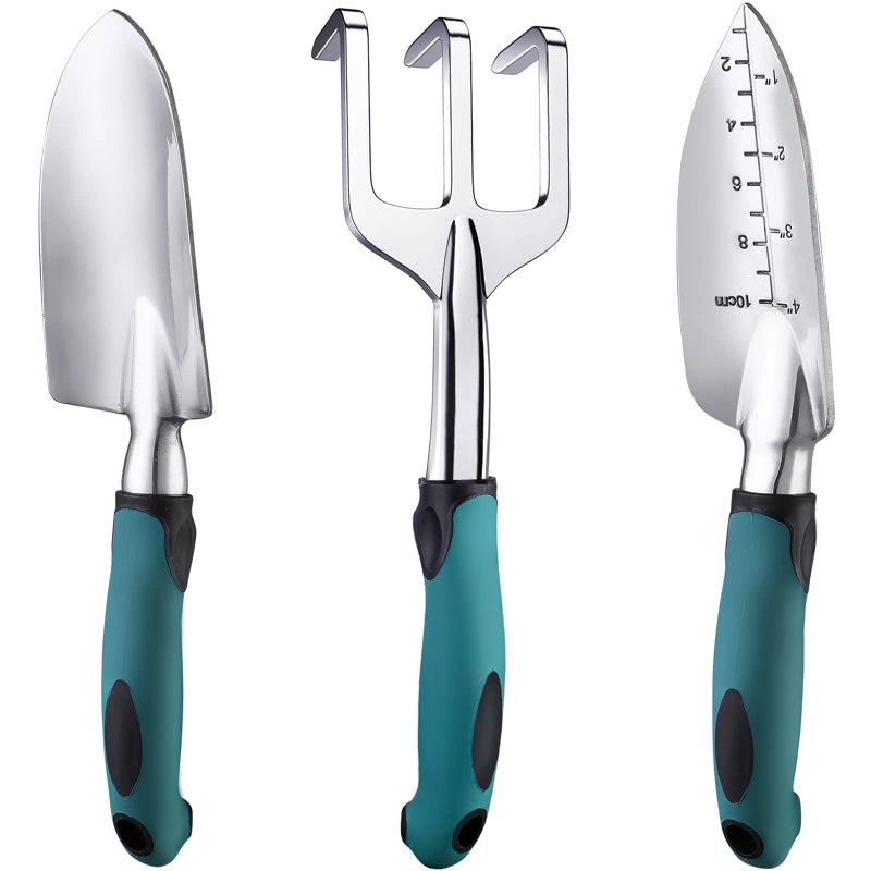 FANHAO Garden Tools Set, 3 Piece Heavy Duty Gardening Tools Cast Aluminum with Soft Rubberized Non-Slip Handle, Durable Garden Hand Tools Garden Gifts for Men Women - Image 1