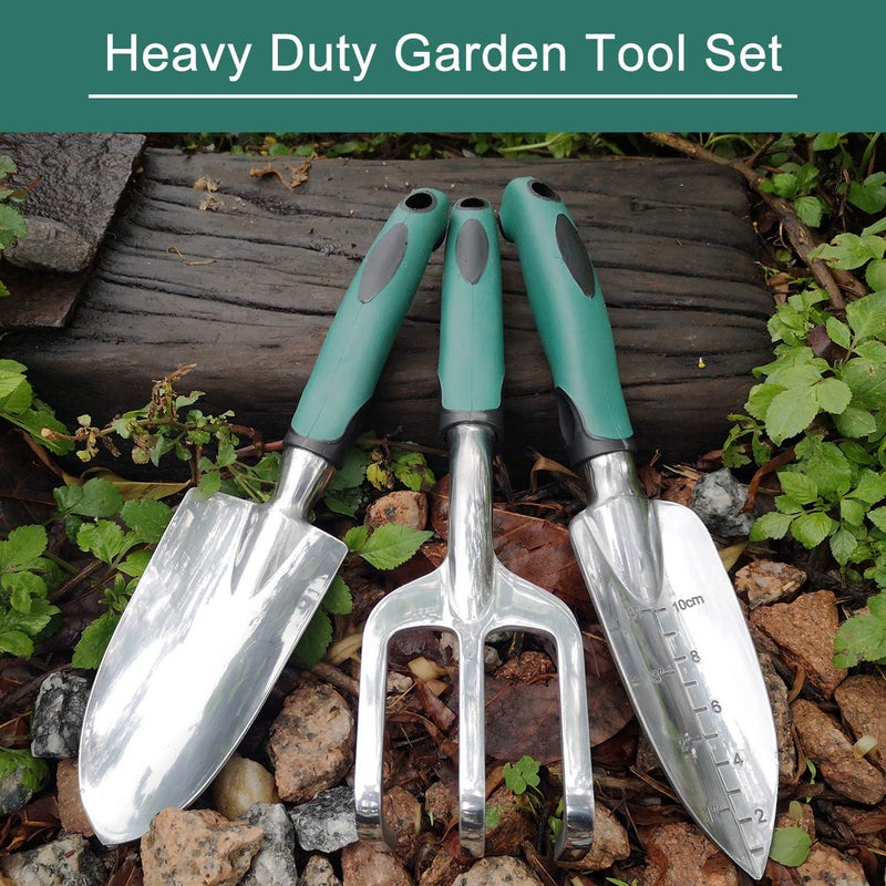 FANHAO Garden Tools Set, 3 Piece Heavy Duty Gardening Tools Cast Aluminum with Soft Rubberized Non-Slip Handle, Durable Garden Hand Tools Garden Gifts for Men Women - Image 2