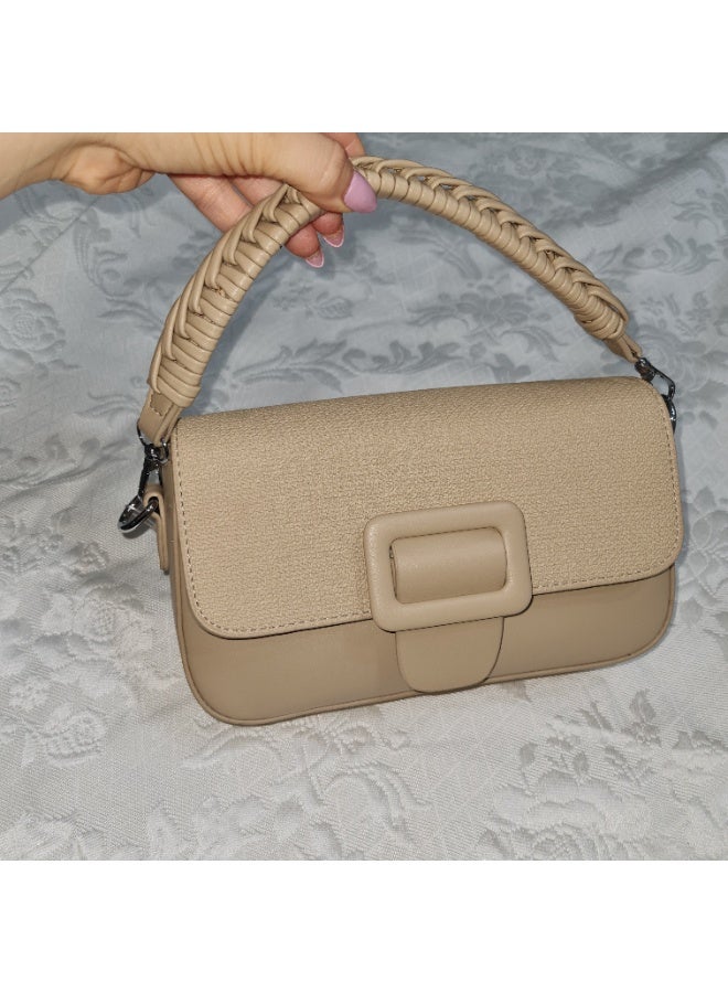 Women’s Elegant Leather Handbag with Braided Handle – Chic & Practical Shoulder Bag with Removable Strap - Image 4