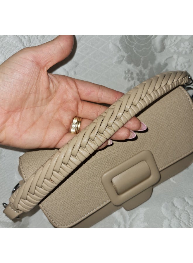 Women’s Elegant Leather Handbag with Braided Handle – Chic & Practical Shoulder Bag with Removable Strap - Image 5