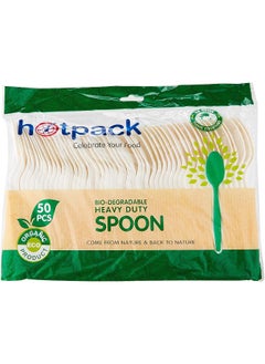 Hotpack ملعقة ثقيلة الوزن تستخدم لمرة واحدة قابلة للتحلل وصديقة للبيئة 50 قطعة  - Image 1