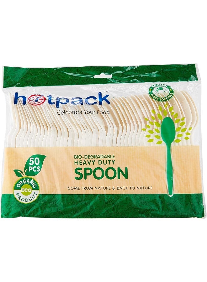 Hotpack ملعقة ثقيلة الوزن تستخدم لمرة واحدة قابلة للتحلل وصديقة للبيئة 50 قطعة - Image 1