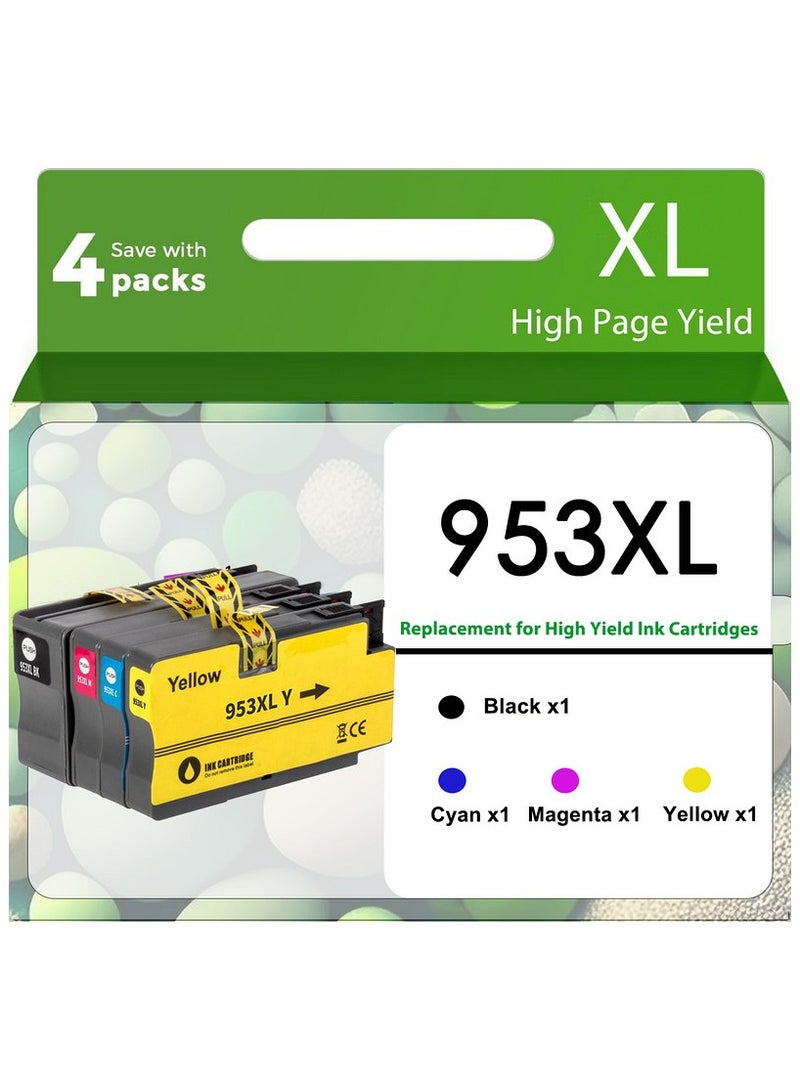 953XL 953 XL 4 Multi-Pack (Black XL and C/M/Y) Compatible Ink Cartridge Replacement with Advanced Chip Technology for Officejet pro 7720 7730 7740 8710 8715 8720 8725 Printers - Image 1