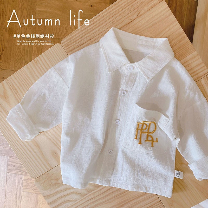 Boys' Blue Plaid Long-Sleeved Shirt 2025 Autumn New Spring & Fall Kidsren'S Shirt Kidsren'S Trendy Baby Tops And Jackets - Image 1