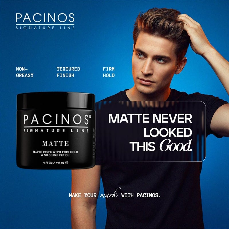 Pacinos معجون الشعر غير اللامع من Pacinos - تثبيت قوي، بدون لمعان، شمع نحت وتصفيف، تحديد وملمس يدوم طويلاً، بدون رقائق، لجميع أنواع الشعر، 4 أونصة سائلة. - Image 4