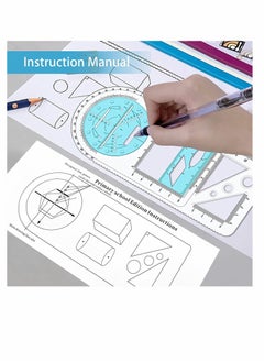 SYOSI Drawing Ruler, New Multifunctional Geometric Ruler Drawing Template Measuring Tool Plastic Draft Rulers for School Office Supplies for Studying, Designing and Building, Junior High School Edition  - Image 4