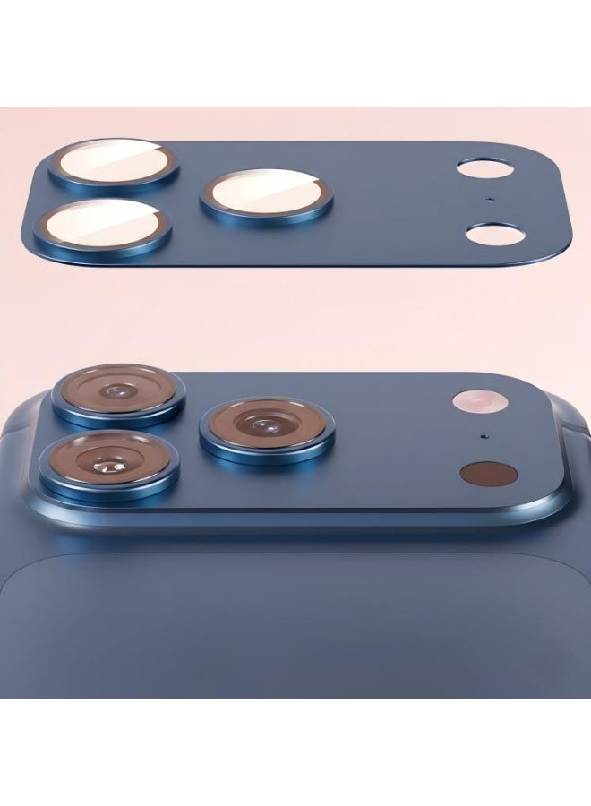 لأجهزة iPhone 17 Pro max واقي عدسة الكاميرا غطاء الكاميرا من الزجاج المقوى حافظة معدنية بحلقة سهلة التركيب ومقاومة للخدش - أزرق غامق - Image 1