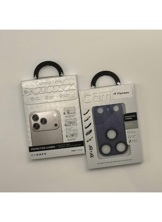 لأجهزة iPhone 17 Pro max واقي عدسة الكاميرا غطاء الكاميرا من الزجاج المقوى حافظة معدنية بحلقة سهلة التركيب ومقاومة للخدش - أزرق غامق - Image 5
