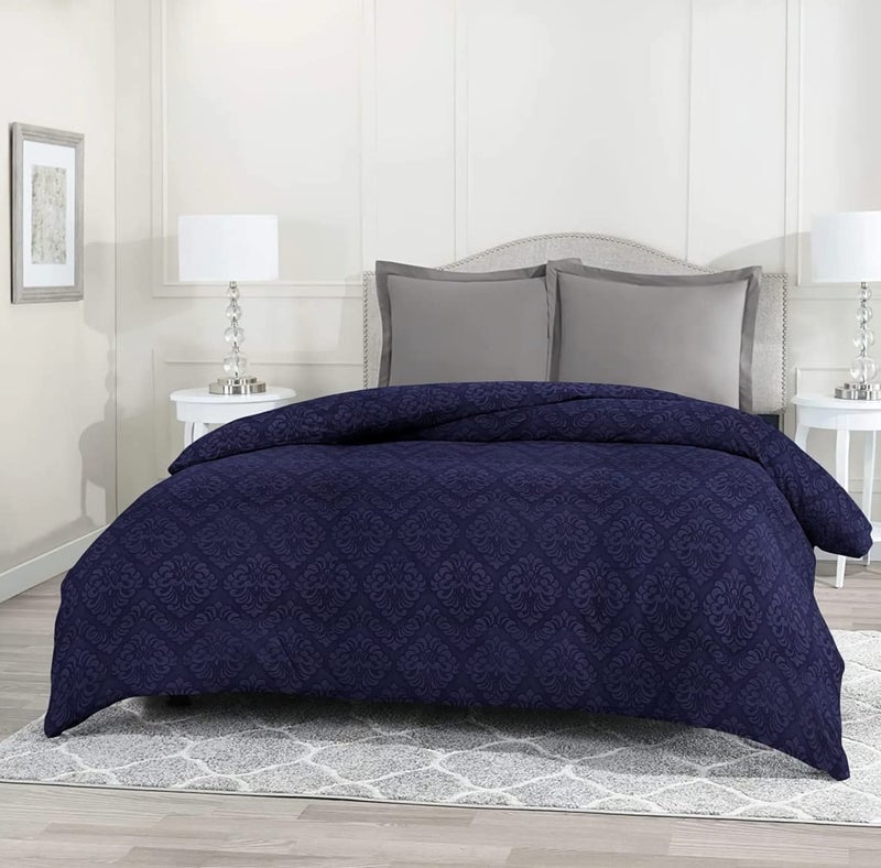 TURIYA 220 TC Glace Cotton Fabric1 Pc Double Bed Duvet Cover/ Rajai Cover Cum Dohar; 90x95 inches; Navy Blue Flora - Image 1
