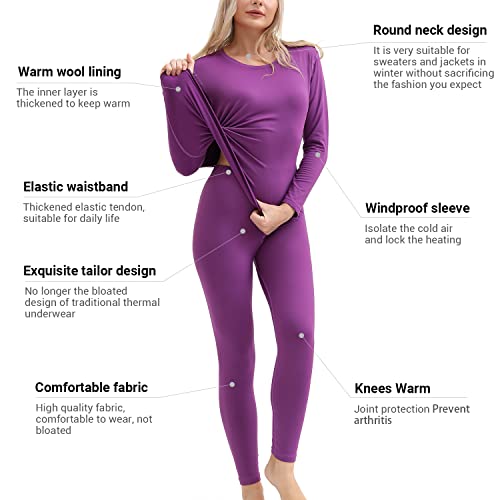 PISIQI Thermal Underwear Women Ultra-Soft Long Johns Set Base Layer Skiing Winter Warm Top & Bottom Purple - Image 2