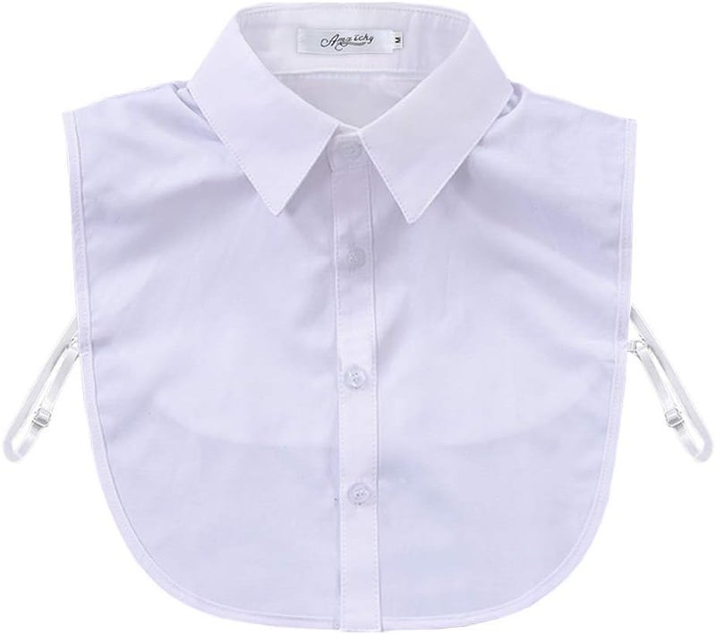 Joyci Men's Fashion OL False Collar Solid Color Lapel Half Shirt Fake Collar (White) - Image 1