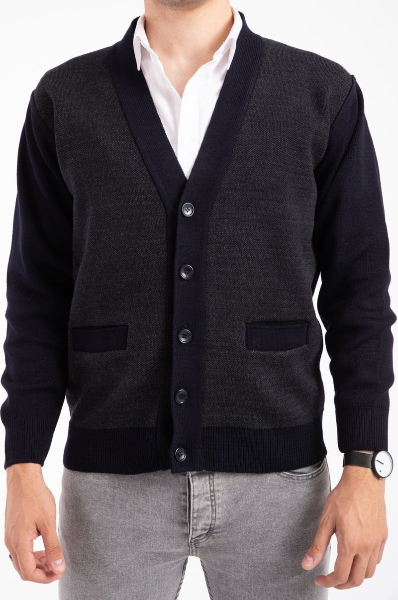 Mutlu City Men's Middle Age and Above Knitwear Knit Acrylic Winter Dad Cardigan 2062-Navy Blue-Buttoned  - Image 4
