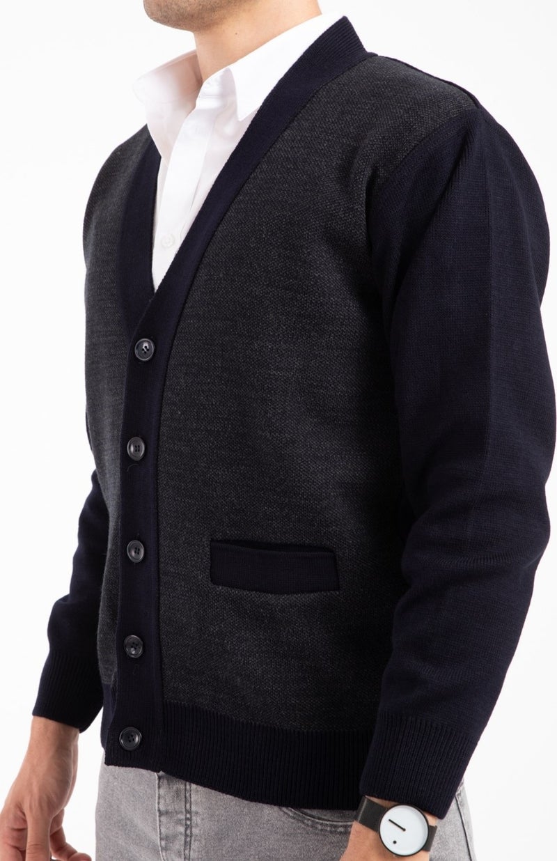 Mutlu City Men's Middle Age and Above Knitwear Knit Acrylic Winter Dad Cardigan 2062-Navy Blue-Buttoned  - Image 3
