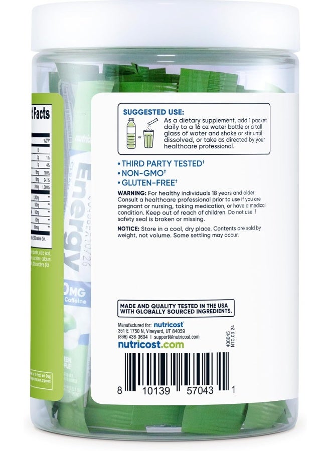 Nutricost Energy Complex Stickpack (20 Servings) Green Apple Flavored - Gluten-Free + Non-GMO - Image 4