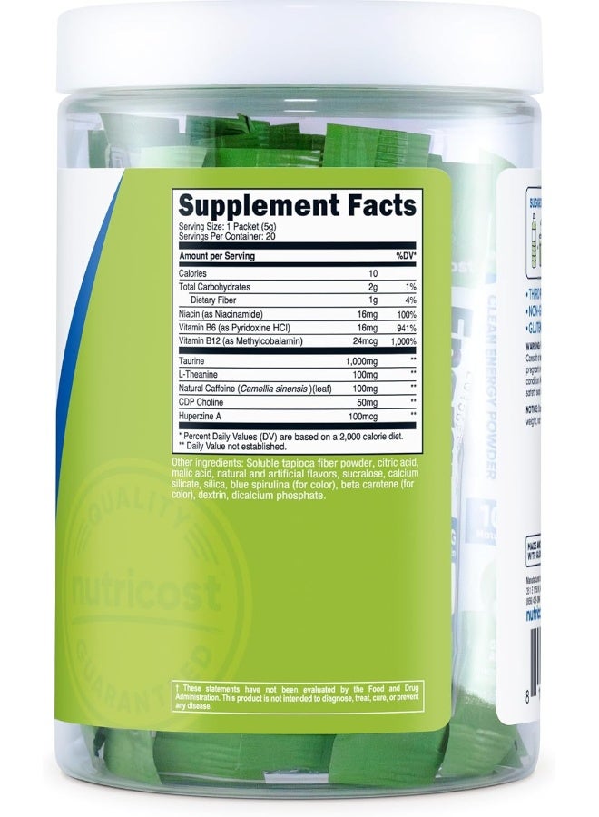 Nutricost Energy Complex Stickpack (20 Servings) Green Apple Flavored - Gluten-Free + Non-GMO - Image 5