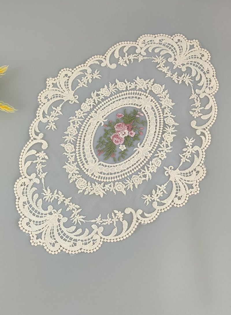 Vintage Oval Table Runner Handmade Embroidered Jacquard Table Mats Oval Tablecloth 31X42CM  - Image 1
