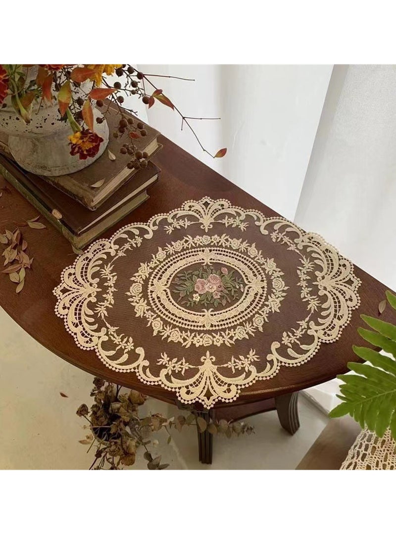 Vintage Oval Table Runner Handmade Embroidered Jacquard Table Mats Oval Tablecloth 31X42CM  - Image 2