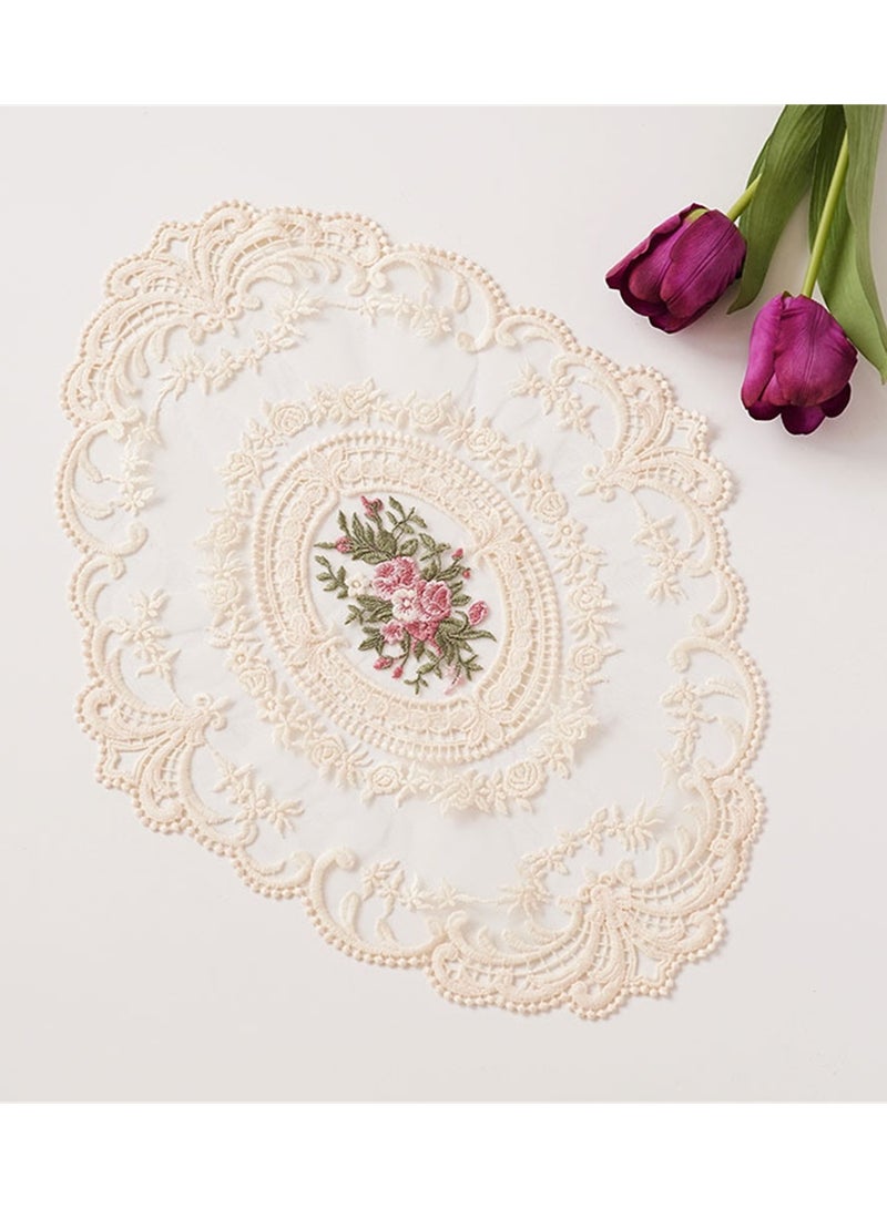 Vintage Oval Table Runner Handmade Embroidered Jacquard Table Mats Oval Tablecloth 31X42CM  - Image 3