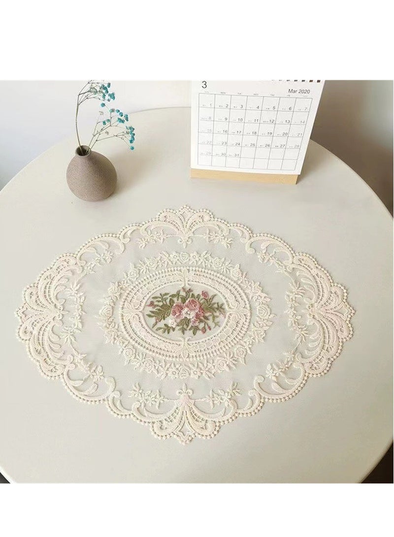 Vintage Oval Table Runner Handmade Embroidered Jacquard Table Mats Oval Tablecloth 31X42CM  - Image 4