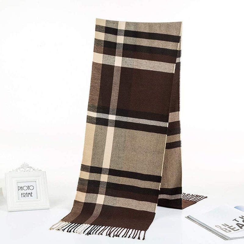 Rdylymx Men's Scarves Classic Arrival Winter Plaid Scarf Tassel Edge Soft Warm Scarf - Image 2
